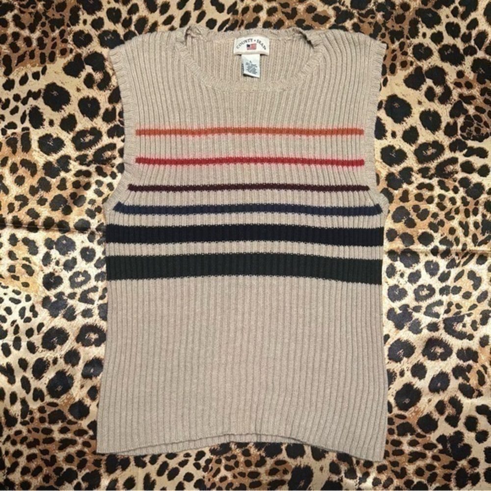 Vintage Country Seat Tan Rainbow Striped Sweater Tank